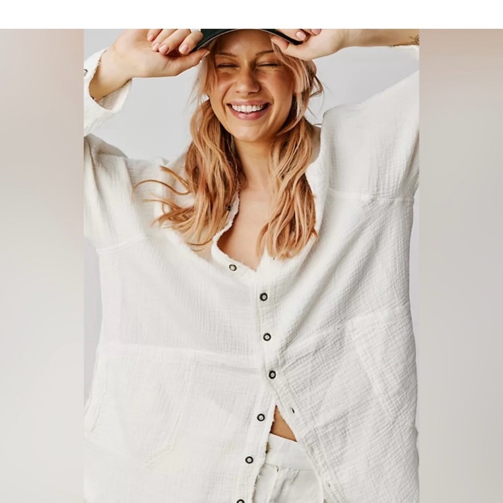 Free People White Button Down Shirt